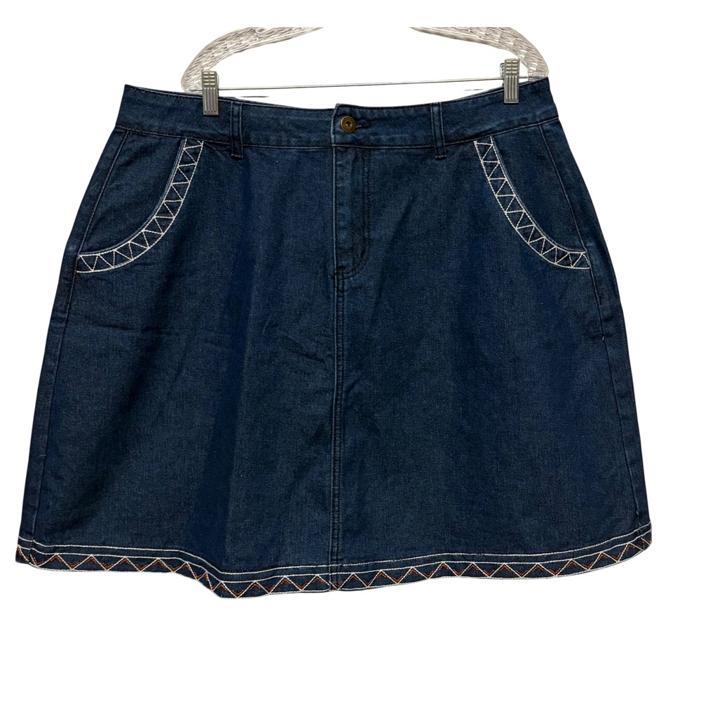 BloomChic Denim Mini Skirt Dark Wash Embroidered Boho A-Line US Size 16 NEW